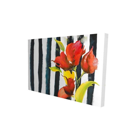 Fondo 12 x 18 in. Flowers on Black & White Stripes-Print on Canvas FO2787628